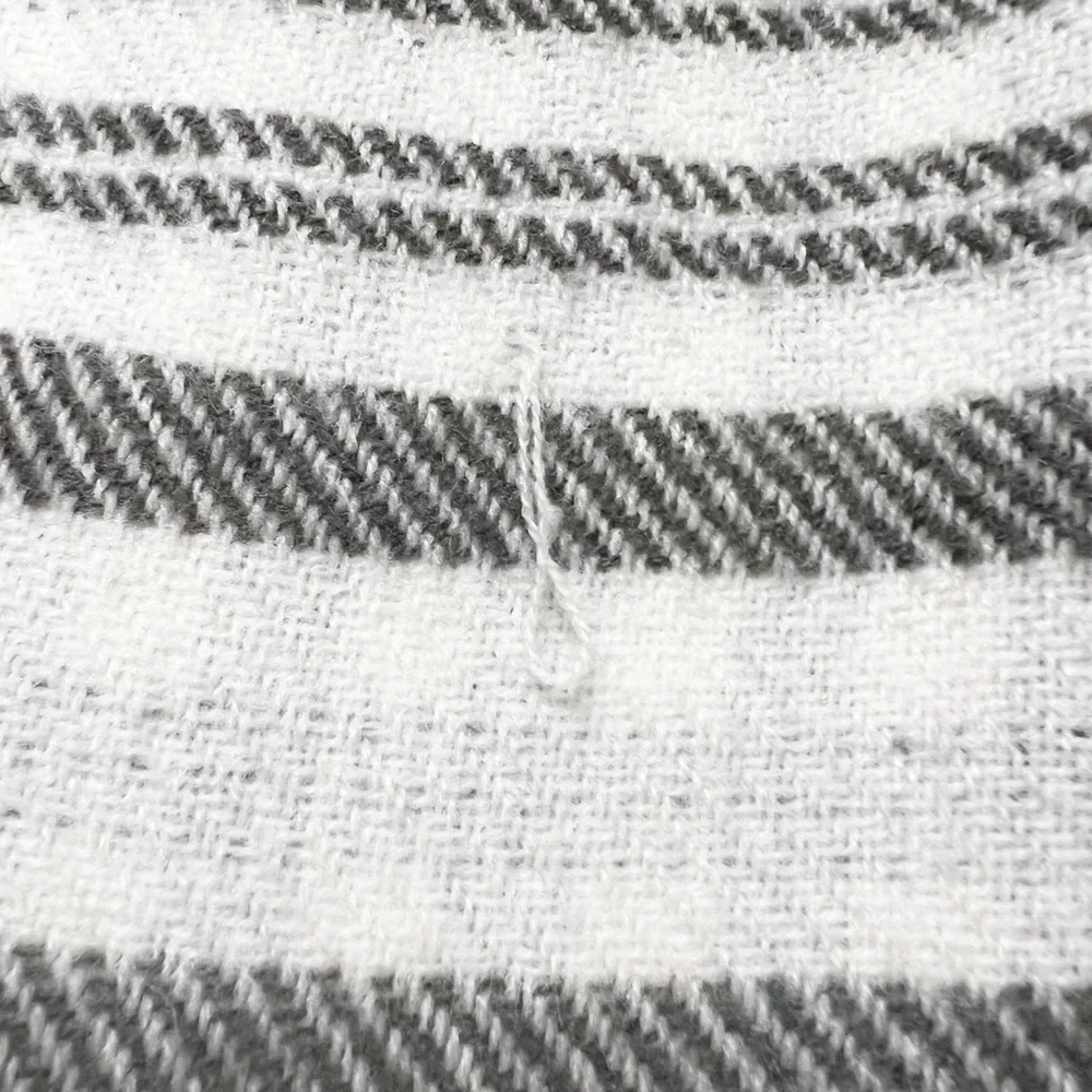 Pottery Barn Home Gray White Striped Gingham Gray Ivory Fringe Throw Blanket